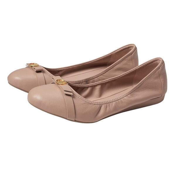 Cole Haan Womens Tova Bow Ballet Flats US 7.5 M EU 38 Beige Leather NIB